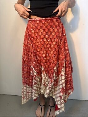 Jean Paul Gaultier Red and White Asymmetrical Handkerchief Hem Skirt